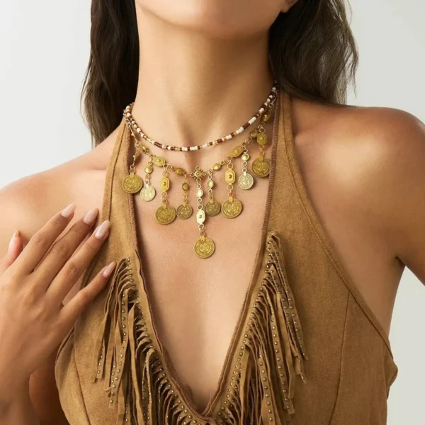 S2da01d7521ca45b6b9b9e948db6a7ffdt.webp Festival Harmony Bohemian Coin Necklace Set with Bead Accents