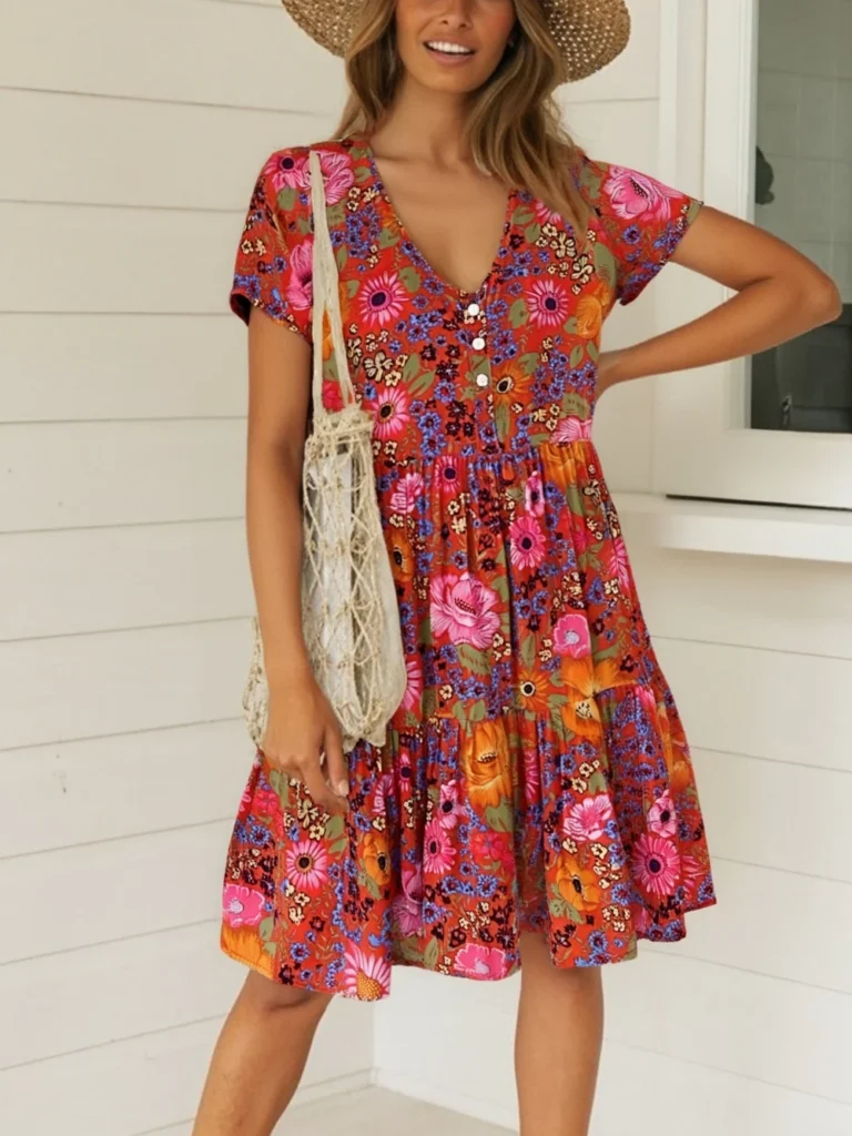 Garden Path: Short Sleeve Tiered Floral Print Summer Dress
