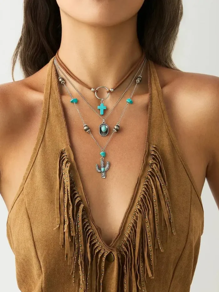 S329cd15868ab411c959d86620ee1f708k.webp Nomad Spirit Boho Layered Silver Turquoise Necklace