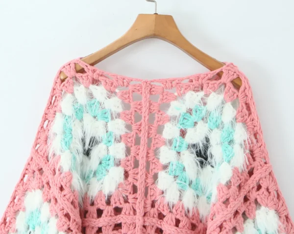 S36cf3cbf9f674b7789310dd3326b3d70K.webp Festival Finesse Tie-Front Boho Cardigan with Crochet Floral Details