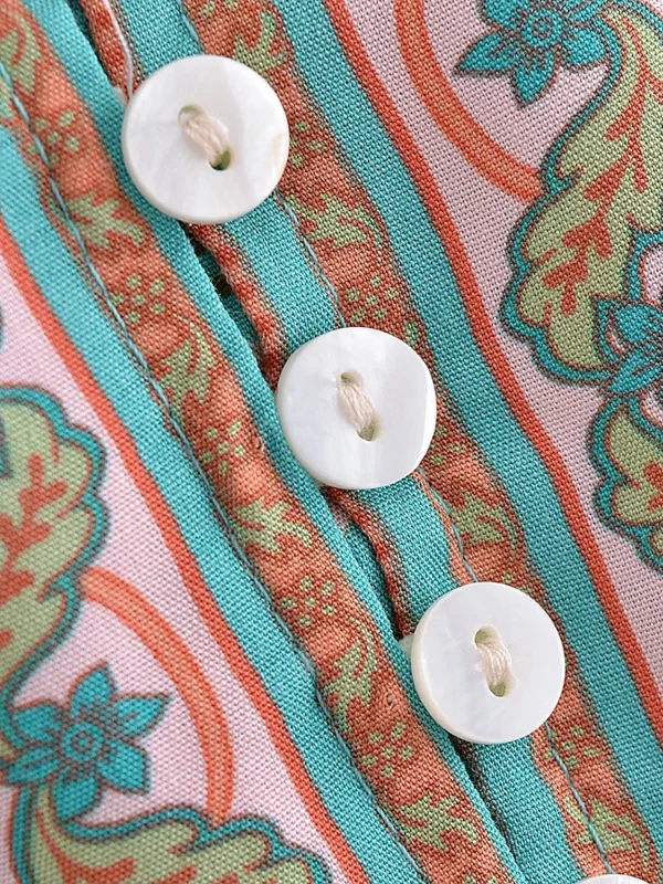 Bohemian Maxi Dress with Button Detail and Drawstring Waist