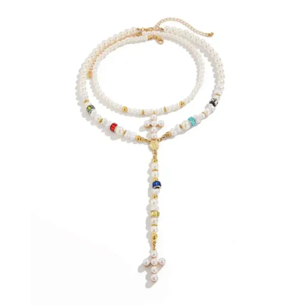 S38fb8f7123034e2a8b5d746e68b4a13er.webp Eternal Radiance Layered Pearl Necklace with Cross Pendant