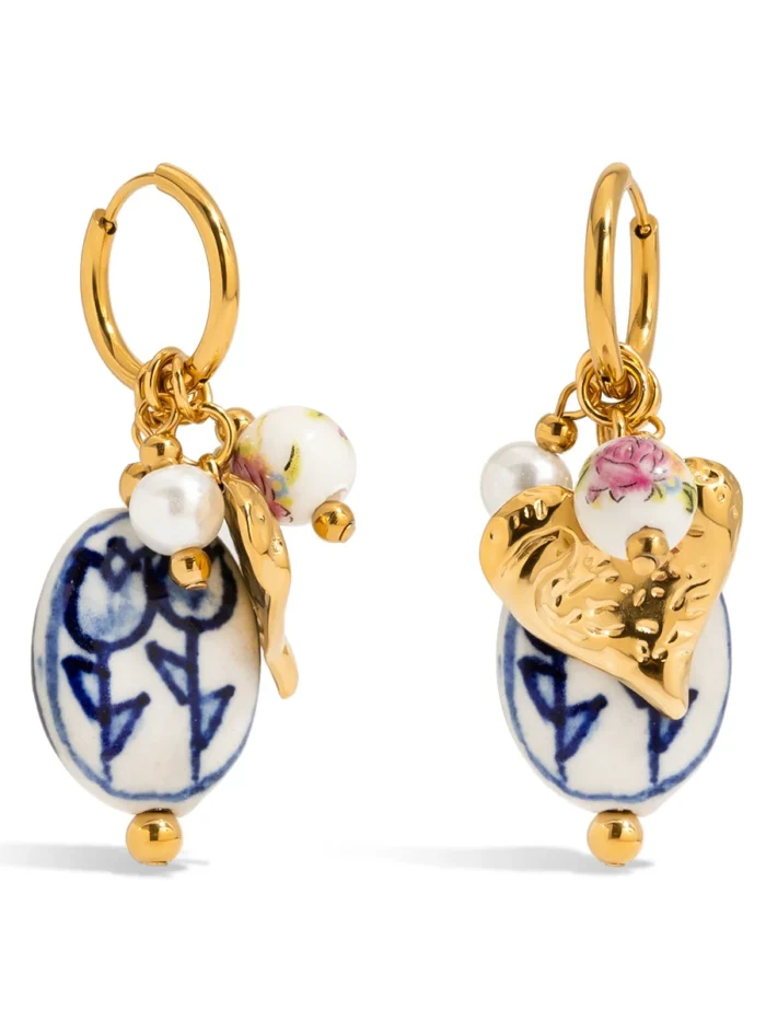 Amour Porcelain Heart Charm Hoop Earrings