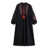 S4050eb6083aa4b4f8a23304e393b52bag.webp Folk-Inspired Embroidered Boho Maxi Dress | Tassel Tie & Puff Sleeves
