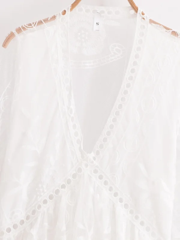 S409c526fa76a4cda885ec7f42ff6373c8.webp Dreamweaver White Bohemian Lace Maxi Dress with Sheer Overlay