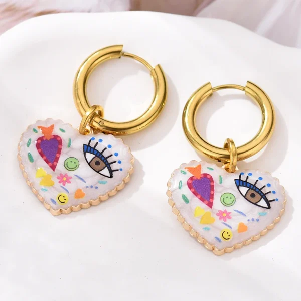 S46f3bfda5cef45d5a2159e9f26d50c1cW.webp Color Rush Artistic Hoop Earrings with Heart Dangles