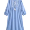 S47caa14f9d204cc4a4c8534f9cb2d353T.webp Folk-Inspired Embroidered Boho Maxi Dress | Tassel Tie & Puff Sleeves