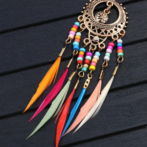S4d404b230b4c4ab9b2436224b2d1ad9c0.webp Dreamcatcher-Inspired Boho Earrings with Colorful Bead Accents