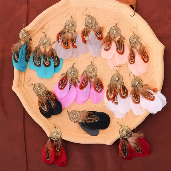 S4fcb5aaa110b4da2ada3d5bb423556ccq.webp Nomad Sun Feather Dreamcatcher Statement Earrings