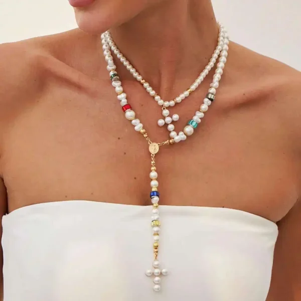 S5028b98a7dd242788f4e6c76d392c8dcS.webp Eternal Radiance Layered Pearl Necklace with Cross Pendant