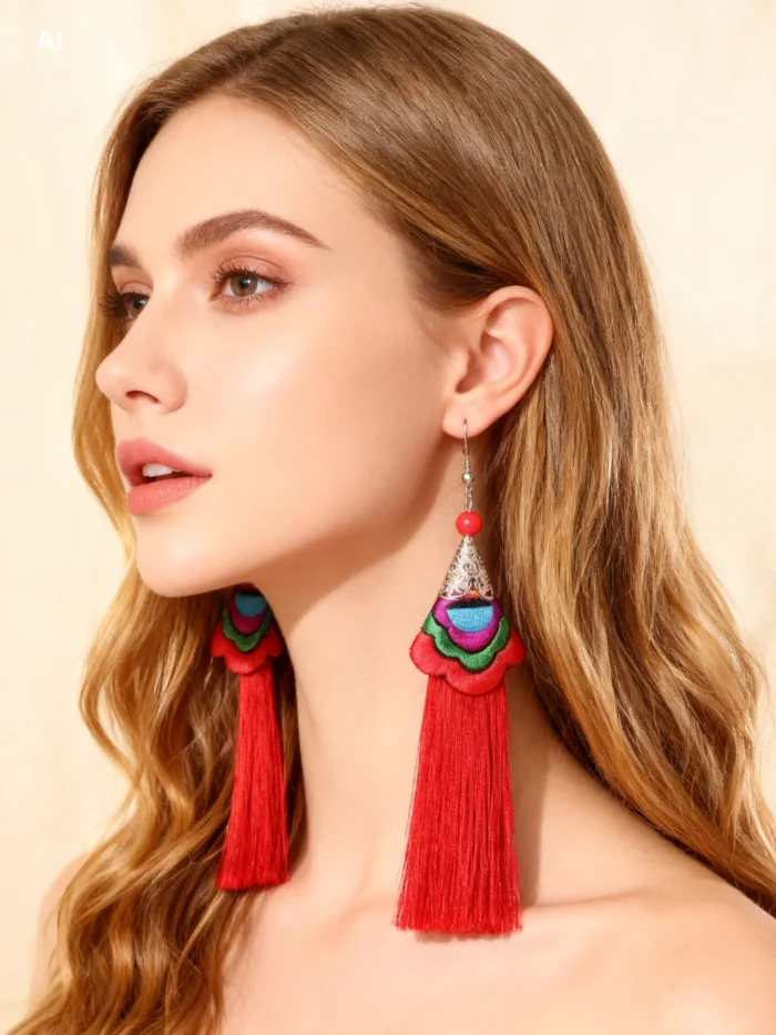 Oriental-Inspired Boho Earrings with Colorful Tassel Design