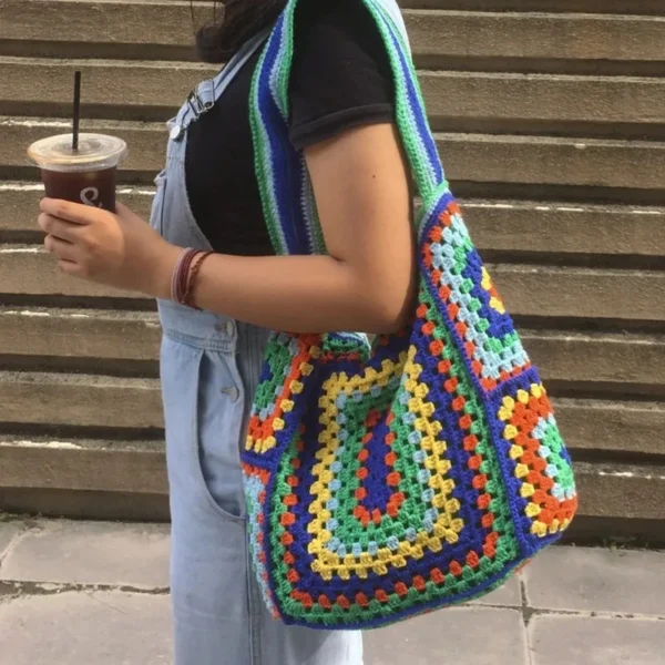 S5077d2c159984a65b2603b4bad451f25R-1.webp Sunlit Nomad Crochet Granny Square Boho Bag Turquoise – Spirit & Rebel