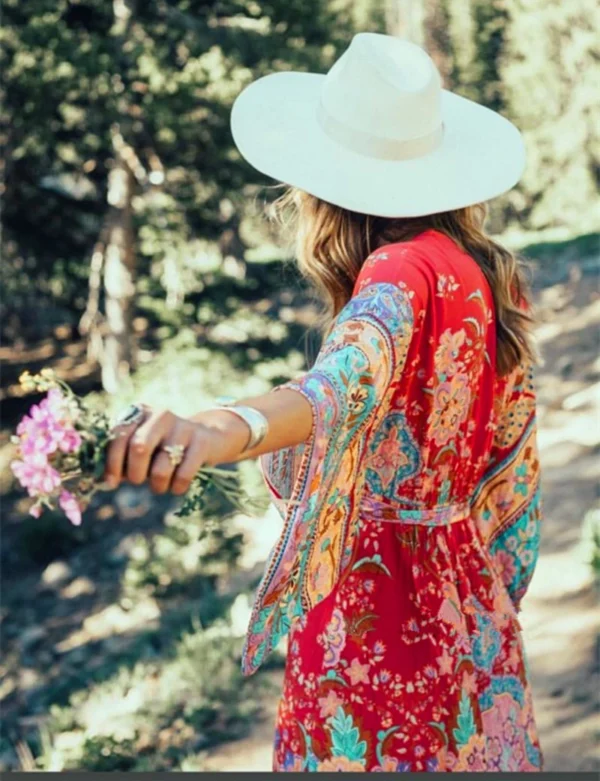 S50b7760791eb4c58a919b3ae70218142j.webp Gypsy Bloom Kimono Midi Dress with Batwing Sleeves