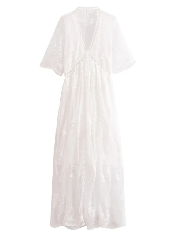 S53ea876f7f294617a79fcc7a3de39459F.webp Dreamweaver White Bohemian Lace Maxi Dress with Sheer Overlay