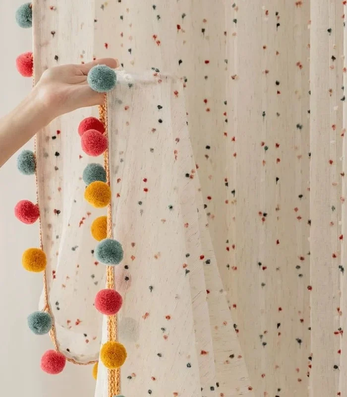 Dreamy Pom Poms Boho Curtain