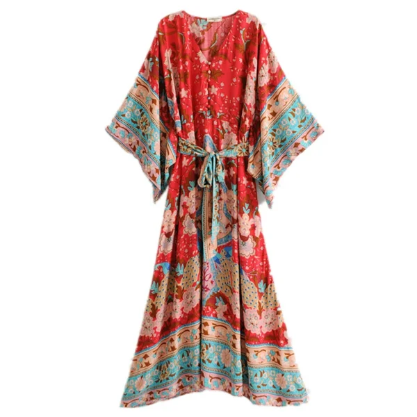 S5989a4dd827b48a2ae1b869dd7431f2cp.webp Gypsy Bloom Kimono Midi Dress with Batwing Sleeves