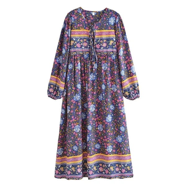 S5bda07172093480f9dbf5c1f899c44fbX.webp Wilderness Boho Floral Bohemian Dress with Tassels and Tie-Front