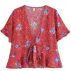 S5c23c4039911480aab76781fec04f8adA.webp Wildflower Breeze Boho Tie Front Blouse