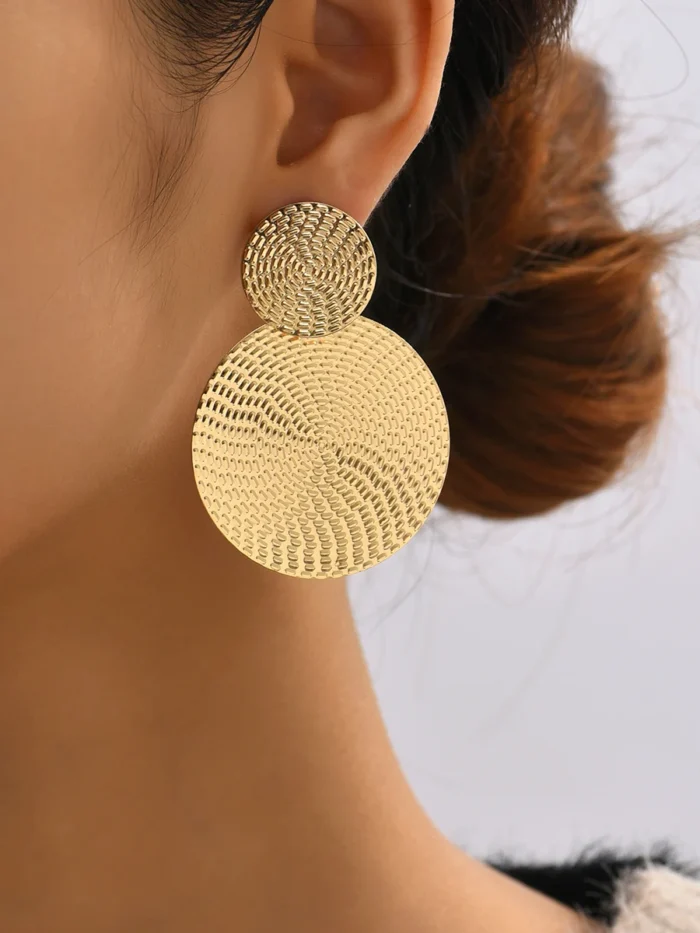 Golden Mirage Textured Disc Statement Earrings