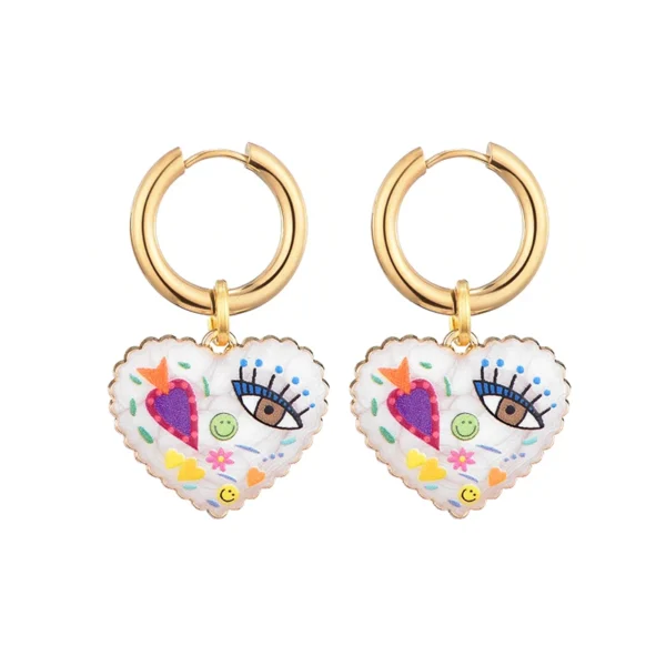 S5e729b0b11d3413bae7b25c43d58ae73e.webp Color Rush Artistic Hoop Earrings with Heart Dangles