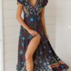 S5e94c1b8bbfc4cea9802fdca2e4378d3z-1.webp Romantic Midnight Bloom V-Neck Gown with Delicate Slit Boho Maxi Dress