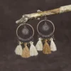 S67762e08c8e049b99dcfaead9ed9826ca.webp Odyssey Dangle Boho Tassel Earrings with Geometric Metal Accents