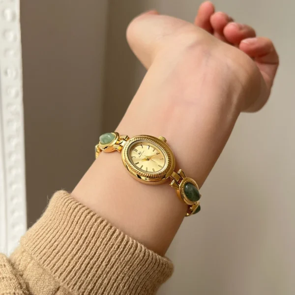 S68705292527e4dbfb1df361976b2d2a30.webp Elysian Gemstone Embellished Wristwatch with Bracelet Strap