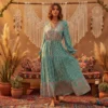 Bohemian Maxi Dress with Button Detail and Drawstring Waist