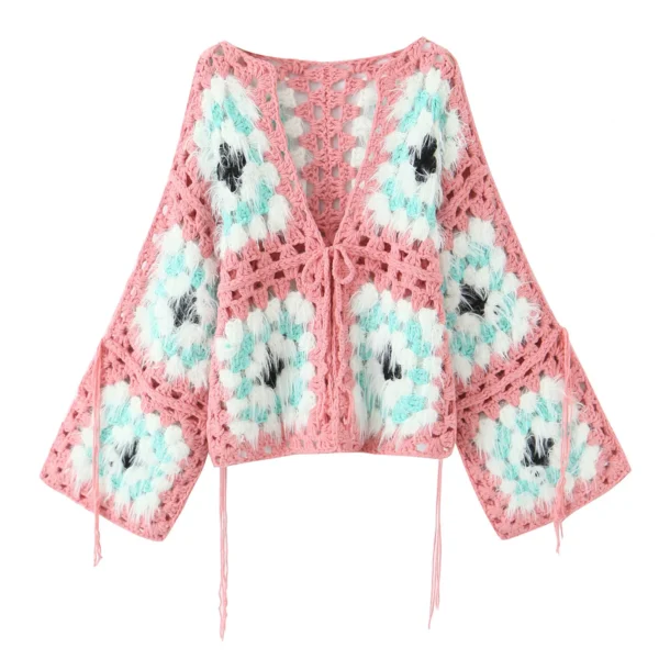 S6f9f2e7db0fa42f3a9e777db798911cak.webp Festival Finesse Tie-Front Boho Cardigan with Crochet Floral Details