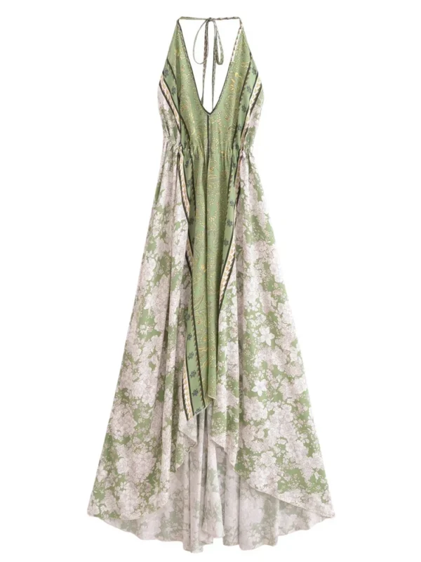 S70ca2b1ccb124f6290e64bc24efb2610V.webp Desert Bloom: Floral Print Backless Halter Maxi with Tassel Hem