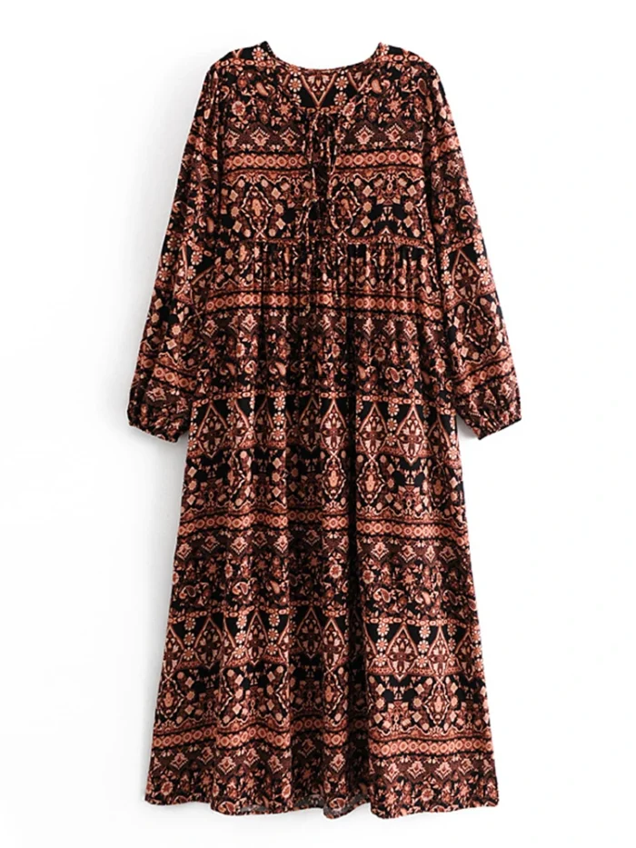 Boho Goddess Long Sleeve Maxi Dress with Flowing Silhouette