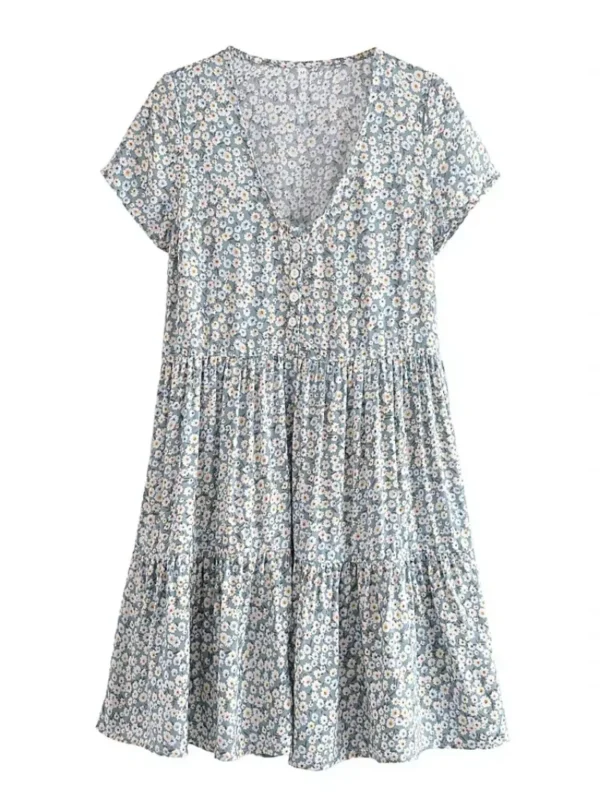 S77dc505f5b9b4b0ea6f67527ce20ea35e.webp Garden Path: Short Sleeve Tiered Floral Print Summer Dress