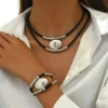 S7911851fbb0642b389e027aadd6e1af7b.webp Earthbound Textured Pendant Necklace and Bracelet Set
