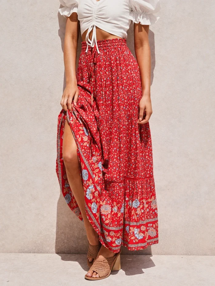 S7c5878b965784cb19a37b6ae4a57d35a2.webp Harmony Flows Bohemian Floral Maxi Skirt with Tiered Design