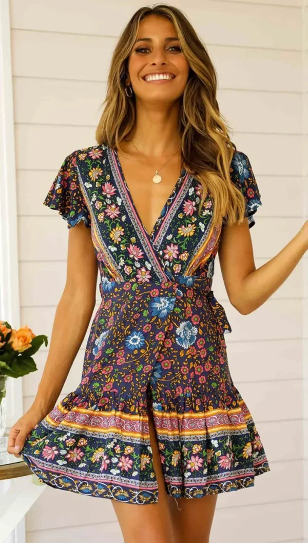 Summertime Flirt Floral Wrap Dress with Tie Waist
