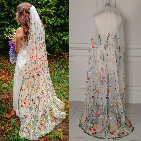 S7f19c494bb244b268abe594c5ac8d062u.webp The Honeyblossom Veil, a wildflower wedding veil embroidered all over with poppies, daisies and ferns