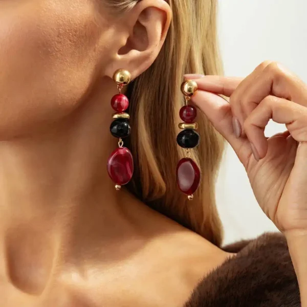 Boho Earrings with Bold Stone Accents and Gold Highlights Red – Spirit & Rebel