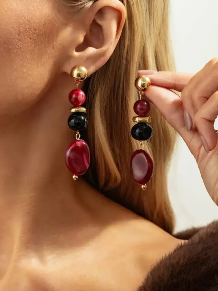 Boho Earrings with Bold Stone Accents and Gold Highlights