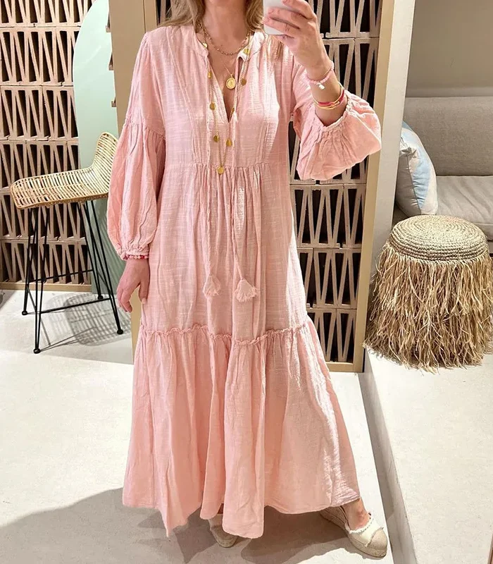 Rosehaven Cotton Linen Boho Maxi Dress