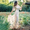 Meadow at Golden Hour: Floral Embroidered Off-Shoulder Wedding Dress