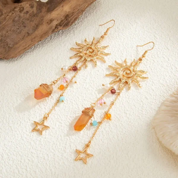 S85fed2fe3a4c43c28b898ce634417d74s.webp Sunshine in You Boho Earrings with Celestial Charm and Colorful Beads