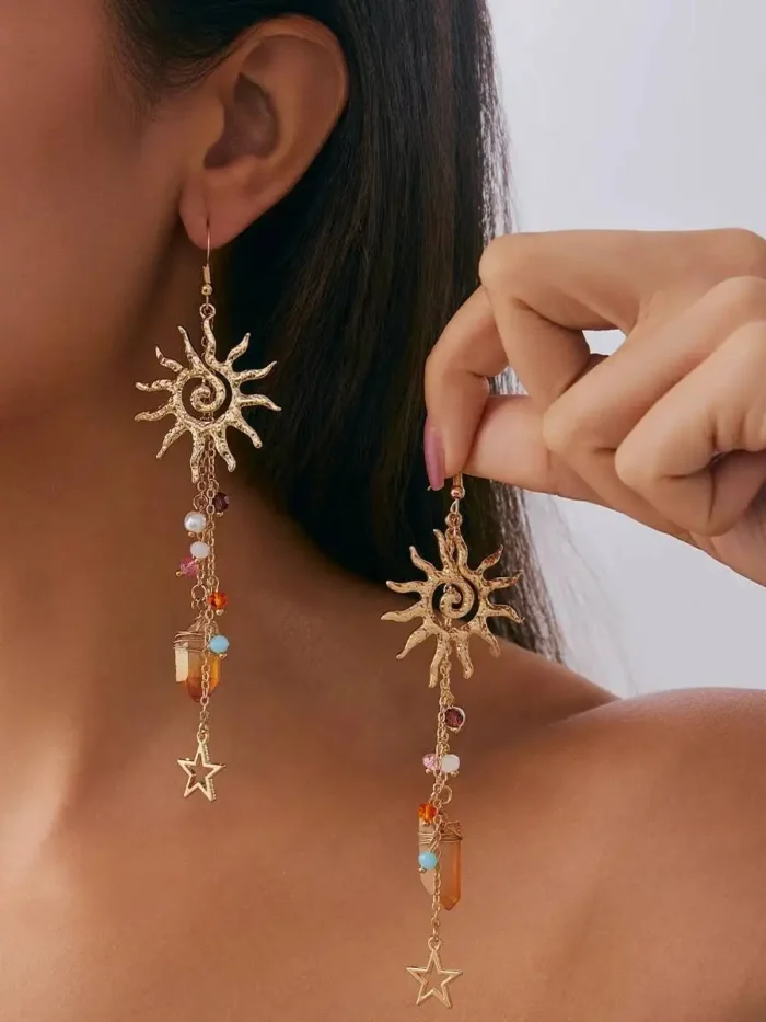 Sunshine in You Boho Earrings with Celestial Charm and Colorful Beads