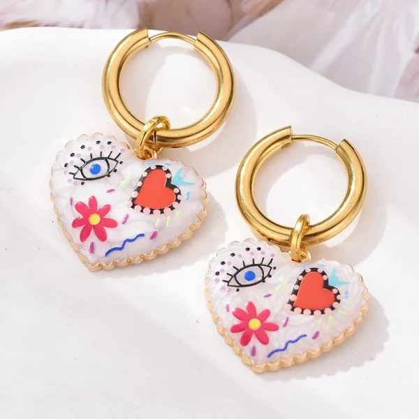 S877707a2dcce4c20a867a6c26b8b2f75w.webp Color Rush Artistic Hoop Earrings with Heart Dangles