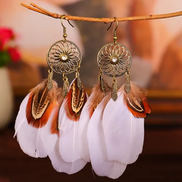 S91868c29f9ee4435bbeb8a402a44fc2ai.webp Nomad Sun Feather Dreamcatcher Statement Earrings