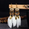 S95dbd1fde61042b8bdb6fa095d454d21N.webp Nomad Sun Feather Dreamcatcher Statement Earrings
