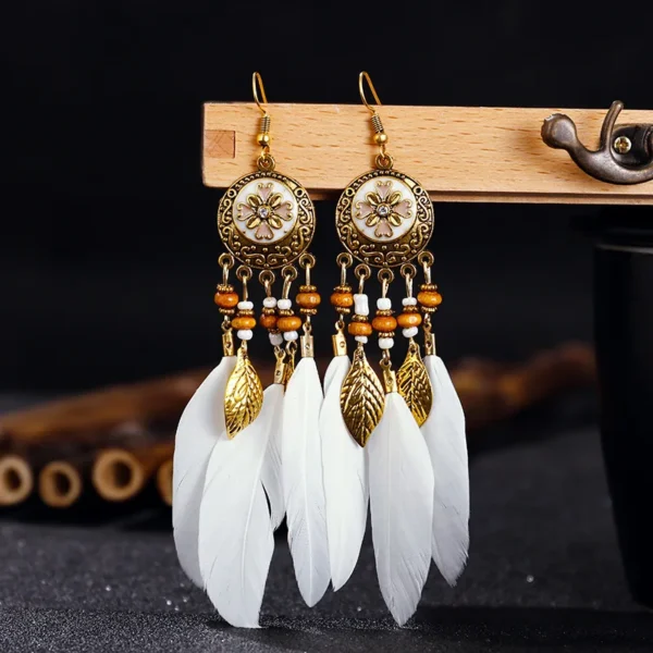 S95dbd1fde61042b8bdb6fa095d454d21N.webp Nomad Sun Feather Dreamcatcher Statement Earrings