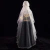 The Elsie Cap, a cream white juliet cap veil with 3D fabric flowers, pearls and a lace-edged tulle veil