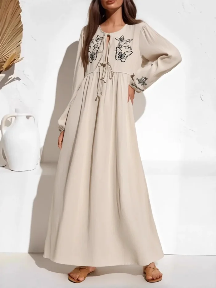 Butterfly Embroidered Boho Maxi Dress