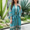 Sa2b5dc21f5d14ab28e370ea091f8e918T.webp Turquoise Floral Wide-Sleeve Kimono Cover-up