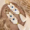 Boho Evil Eye Crochet Keychain Bag Charm with Tassel Detail